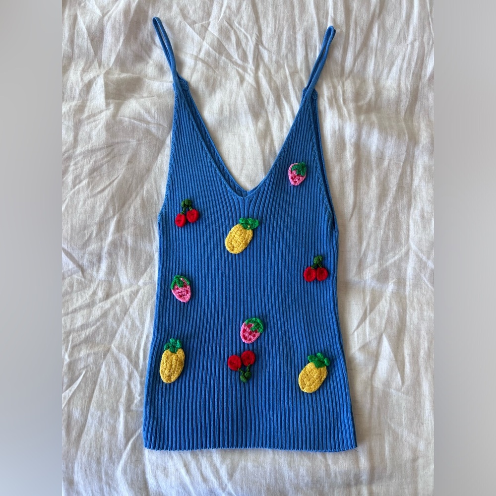 Zara Blue Ribbed Knit Top
